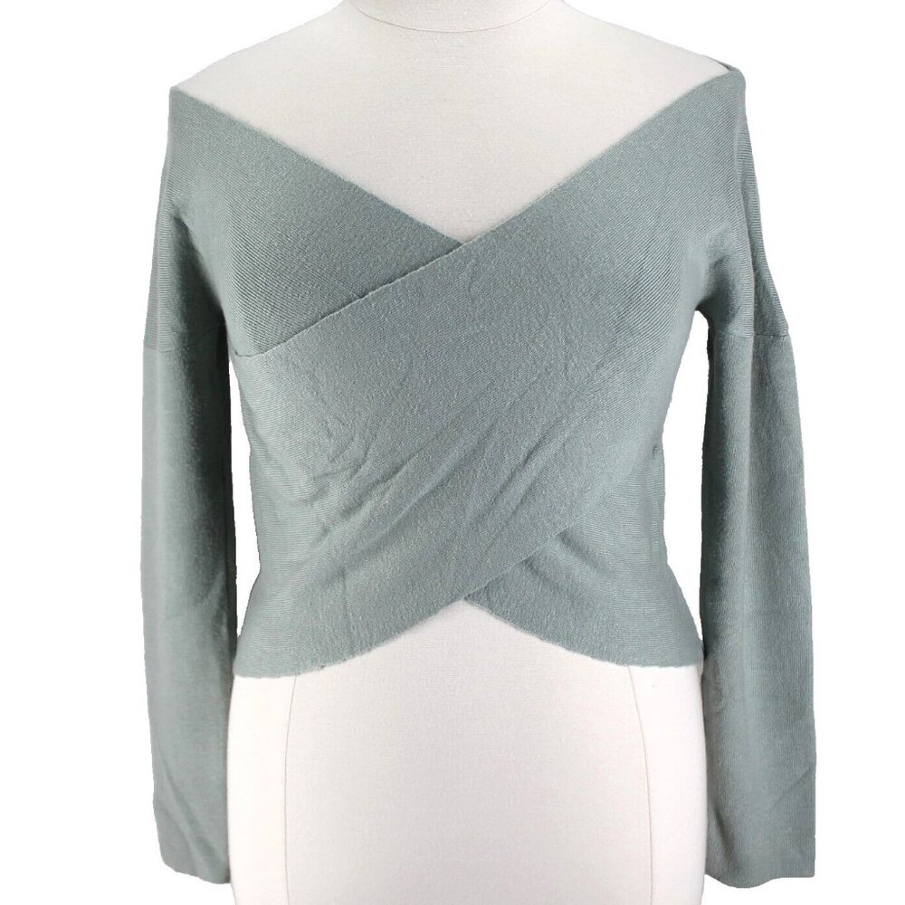 Eloquii Wrap Front Sweater Top Womens Size 18/20 Sage Green Cropped Off Shoulder